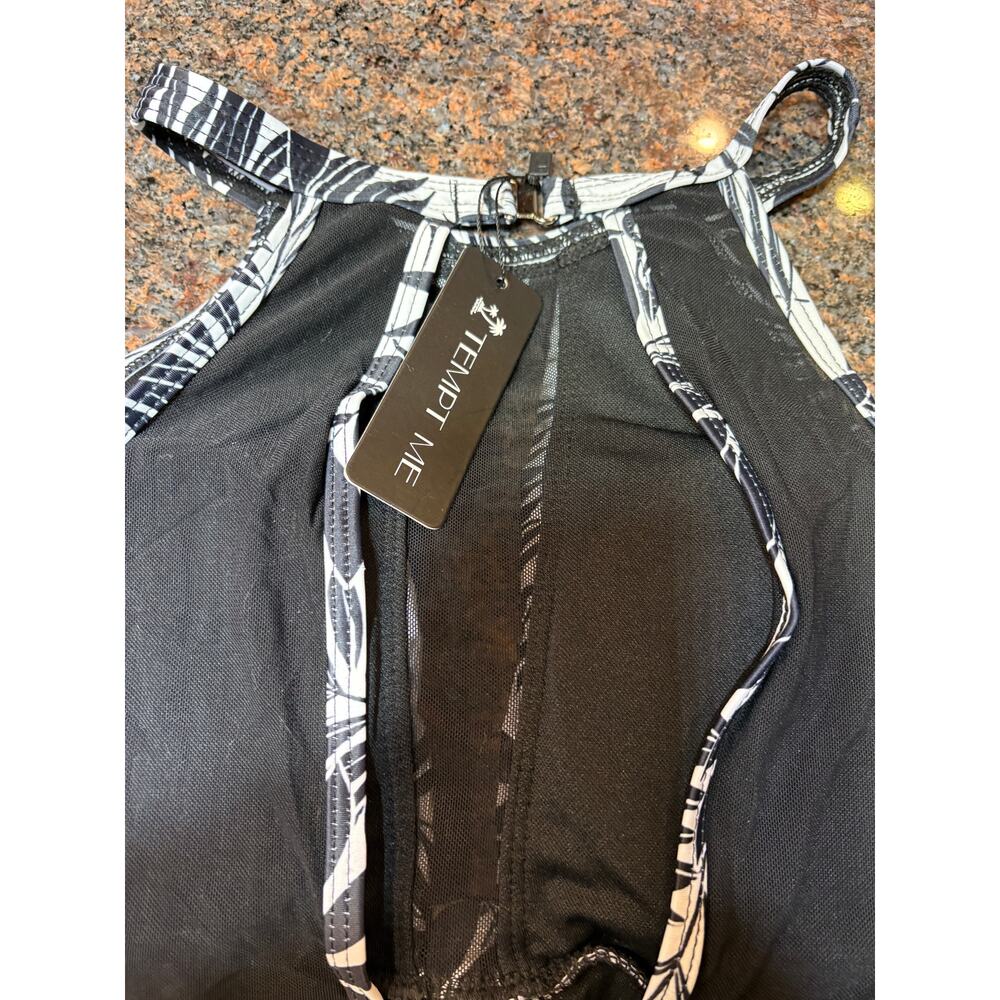 Tempt Me Black White One Piece High Neck Tummy Control Bathing Suit Size M NWT - Picture 5 of 16